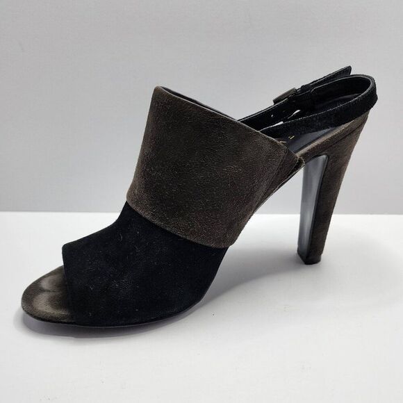 Nine West Suede Peep Toe Heel | Size 7.5 Black Gray Slingback | 4" Heel - Picture 2 of 7